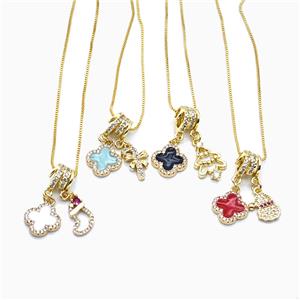 Copper Clover Necklace Pave Zirconia Enamel Gold Plated Mixed, approx 8-12mm, 1mm, 40cm length