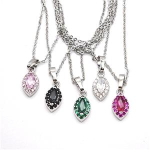 Copper Leaf Necklace Pave Zirconia Platinum Plated Mixed, approx 7-10mm, 1mm, 48cm length