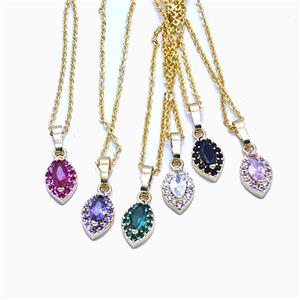 Copper Leaf Necklace Pave Zirconia Gold Plated Mixed, approx 7-10mm, 1mm, 48cm length