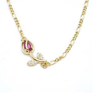 Copper Tulip Necklace Pave Zirconia Gold Plated, approx 7-17mm, 2mm, 40-45cm length