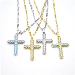 Copper Cross Necklace Pave Zirconia Mixed, approx 20-27mm, 2mm, 40-45cm length