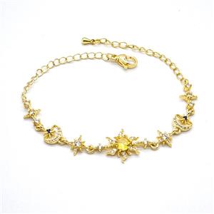 Copper Flower Bracelet Pave Zirconia Gold Plated, approx 8-15mm, 17-23cm length