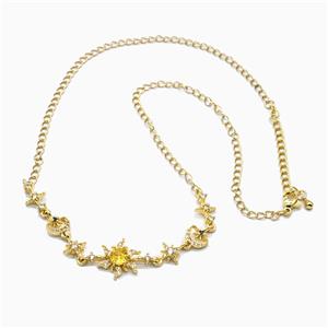 Copper Flower Necklace Pave Zirconia Gold Plated, approx 8-15mm, 43-48cm length