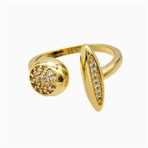 Copper Ring Pave Zircon, Gold Plated, approx 8.5-16mm, 18mm dia