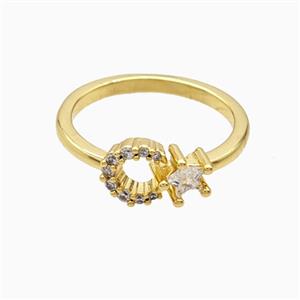 Copper Ring Pave Zircon, Gold Plated, approx 7.5mm, 18mm dia