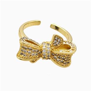 Copper Ring Pave Zircon, Gold Plated, approx 13-22mm, 18mm dia