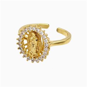 Copper Ring Pave Zircon, Gold Plated, approx 13-15mm, 18mm dia
