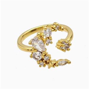 Copper Ring Pave Zircon, Gold Plated, approx 4mm, 16mm, 18mm dia