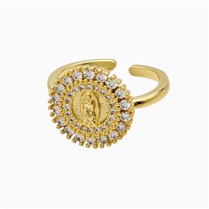 Copper Ring Pave Zircon, Gold Plated, approx 14mm, 18mm dia