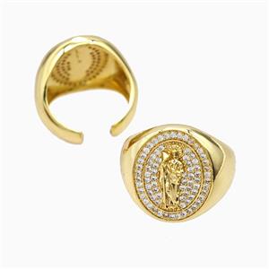 Copper Saint Jude Rings Pave Zirconia 18K Gold Plated, approx 21mm, 18mm dia