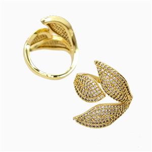 Copper Leaf Rings Pave Zirconia 18K Gold Plated, approx 25mm, 18mm dia