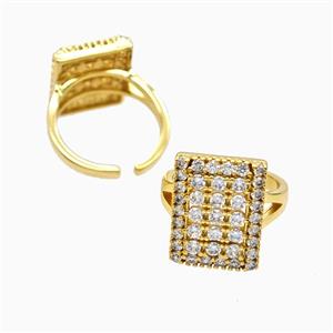 Copper Rectangle Rings Pave Zirconia 18K Gold Plated, approx 14-18mm, 18mm dia