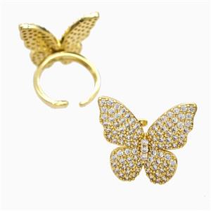 Copper Butterfly Rings Pave Zirconia 18K Gold Plated, approx 25mm, 18mm dia