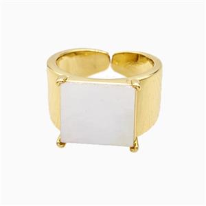 Copper Square Rings Pave Shell 18K Gold Plated, approx 12.5mm, 18mm dia