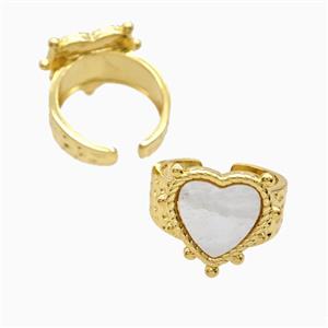 Copper Heart Rings Pave Shell 18K Gold Plated, approx 19mm, 18mm dia