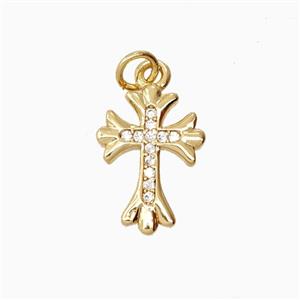 Copper Cross Pendant Pave Zirconia 18K Gold Plated, approx 12-18mm