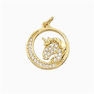Copper Unicorn Pendant Pave Zirconia 18K Gold Plated, approx 16mm
