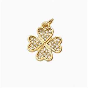 Copper Heart Clover Pendant Pave Zirconia 18K Gold Plated, approx 14mm