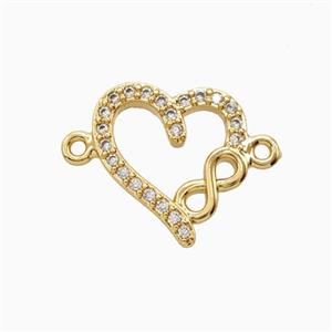 Copper Heart Connector Pave Zirconia 18K Gold Plated, approx 16-18mm