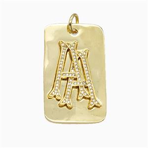 Copper Letter A Pendant Pave Zirconia Rectangle 18K Gold Plated, approx 25-40mm