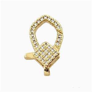 Copper Lobster Clasp Pave Zirconia 18K Gold Plated, approx 10-18mm