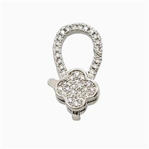 Copper Clover Lobster Clasp Pave Zirconia Platinum Plated, approx 9-19mm