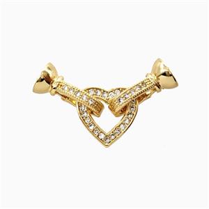 Copper Heart Connector Clasp Pave Zirconia 18K Gold Plated, approx 10-25mm, 5-11mm
