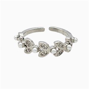 Copper Leaf Rings Pave Zirconia Resin Platinum Plated, approx 6mm, 18mm dia