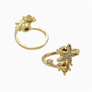 Copper Tortoise Starfish Rings Pave Zirconia 18K Gold Plated, approx 11mm, 18mm dia