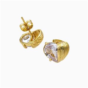 Copper Earring Pave Zircon bead Gold Plated, approx 12mm