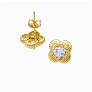 Copper Earring Pave Zircon bead Gold Plated, approx 12.5mm