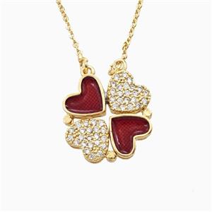 Enamel Copper Necklace Pave Zircon, Gold Plated, approx 18mm, 42-47cm length