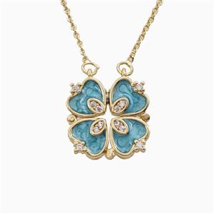 Enamel Copper Necklace Pave Zircon, Gold Plated, approx 18mm, 42-47cm length