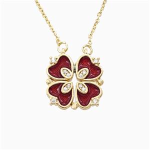 Enamel Copper Necklace Pave Zircon, Gold Plated, approx 18mm, 42-47cm length