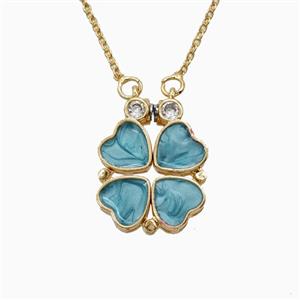 Enamel Copper Necklace Pave Zircon, Gold Plated, approx 15-16mm, 42-47cm length