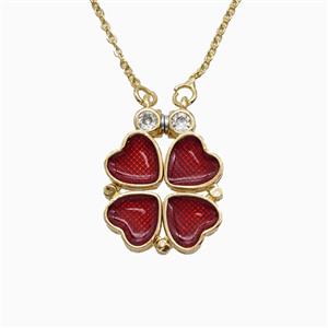 Enamel Copper Necklace Pave Zircon, Gold Plated, approx 15-16mm, 42-47cm length