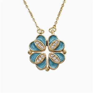 Enamel Copper Necklace Pave Zircon, Gold Plated, approx 18mm, 42-47cm length