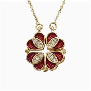 Enamel Copper Necklace Pave Zircon, Gold Plated, approx 18mm, 42-47cm length