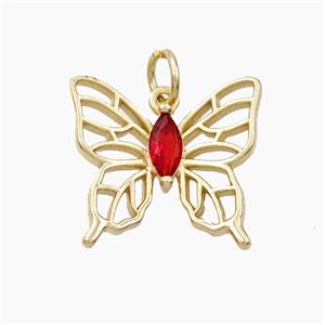 Copper Butterfly Pendant Pave Zirconia Gold Plated, approx 15-17mm