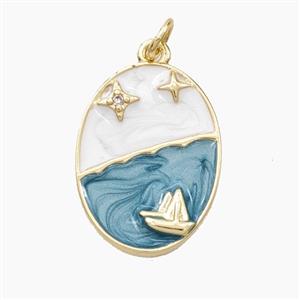 Copper Sailboat Pendant Star Enamel Oval Gold Plated, approx 15-20mm