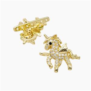 Copper Unicorn Beads Pave Zirconia Multi-holes Gold Plated, approx 18-20mm