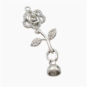 Copper Flower Pendant Pave Zirconia With Bail Platinum Plated, approx 12-40mm