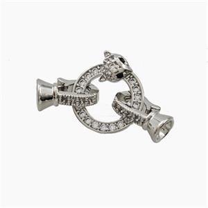 Copper Fox Clasp Pave Zirconia Platinum Plated, approx 14-40mm
