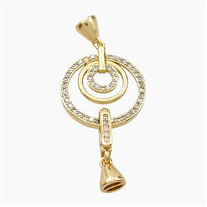 Copper Circle Pendant Pave Zirconia With Bail Gold Plated, approx 23-50mm
