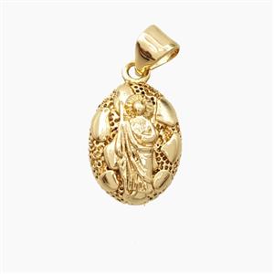 Bohemia Style Copper Jesus Pendant Oval Gold Plated, approx 11-15mm