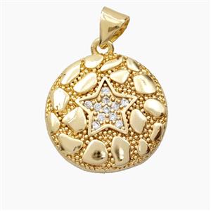 Bohemia Style Copper Star Pendant Pave Zirconia Gold Plated, approx 18mm