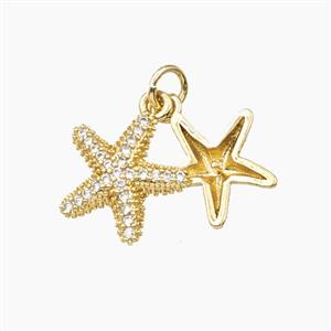 Copper Starfish Pendant Pave Zirconia Gold Plated, approx 13mm