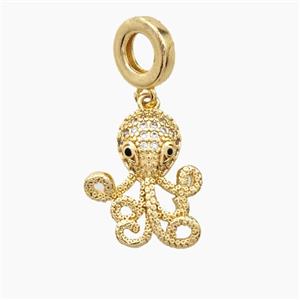 Copper Octopus Pendant Pave Zirconia Gold Plated, approx 15-18mm, 9mm dia