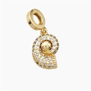 Copper Conch Shell Pendant Pave Zirconia Gold Plated, approx 12-15mm, 9mm dia