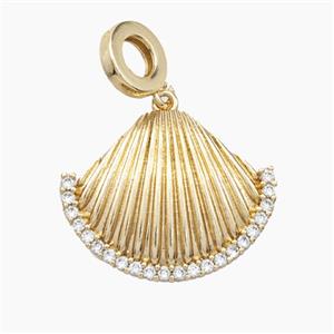 Copper Scallop Shell Pendant Pave Zirconia Gold Plated, approx 21-25mm, 9mm dia